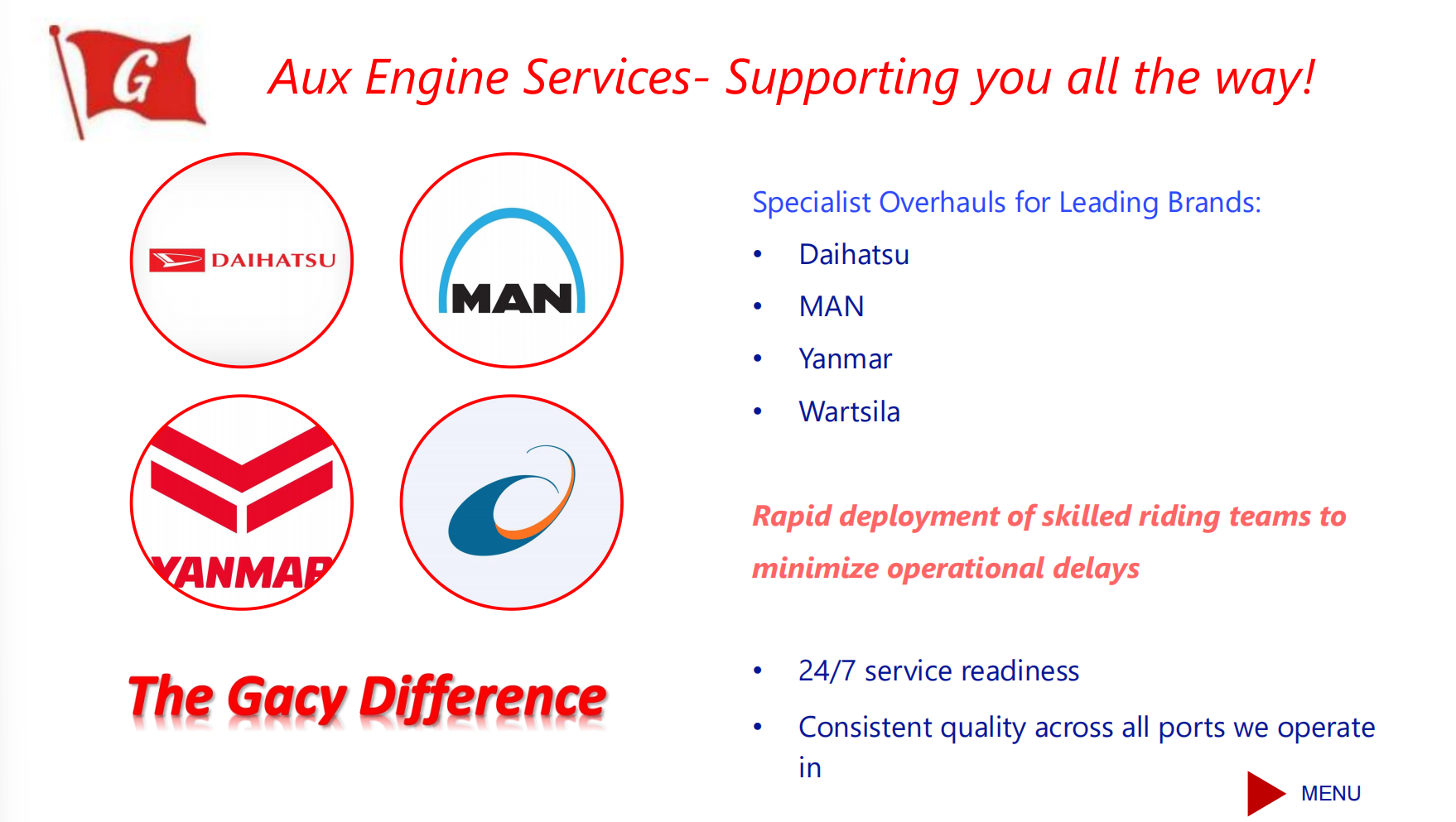 Aux. engine overhaul services